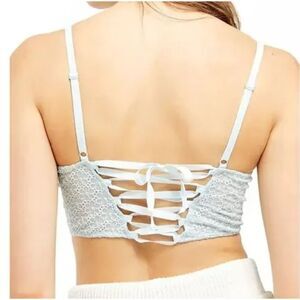 Women Free People Floral Embroidery Lace Long Line Bra in Light Blue Extra Small